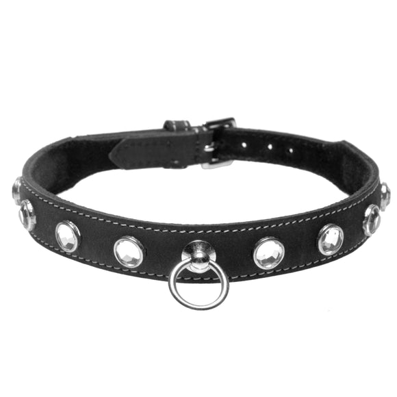 Leather Rhinestone Collar- Amethyst