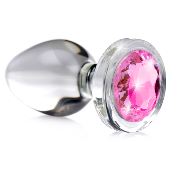 Pink Gem Glass Anal Plug - Small