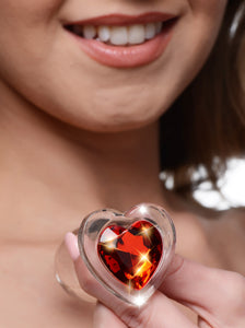 Red Heart Gem Glass Anal Plug - Small