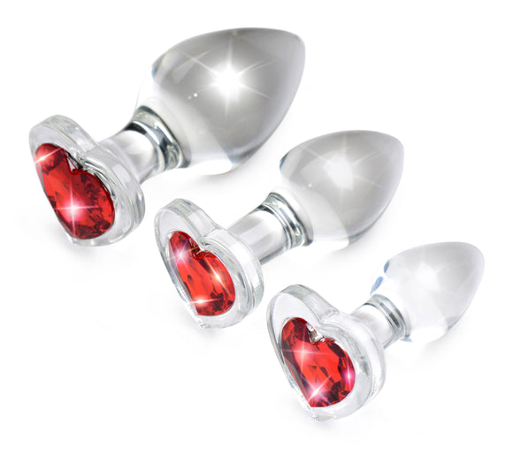 Red Heart Gem Glass Anal Plug Set