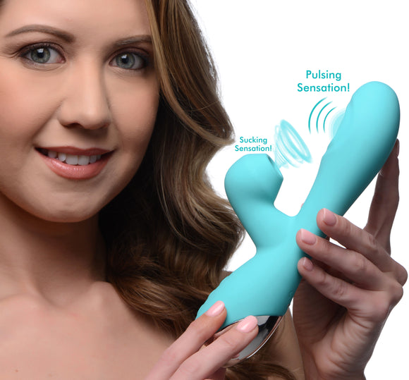 10X Silicone Suction Rabbit Vibrator - Teal