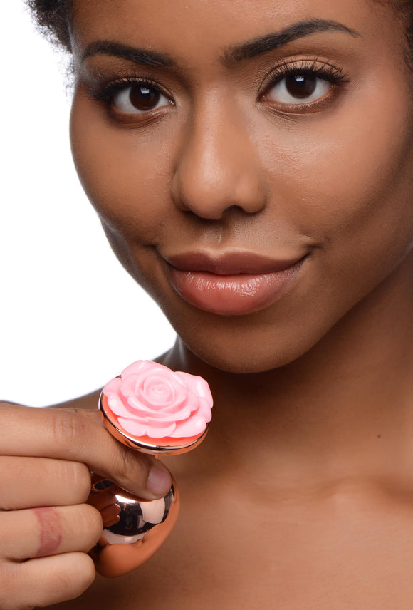 Rose Gold Anal Plug with Pink Flower - Small